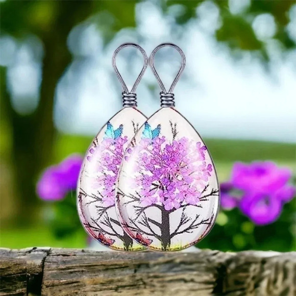 Resin Flower Pressed & Tree Oval Pendant Charm Stainless Steel Necklace - Picture 3 of 3